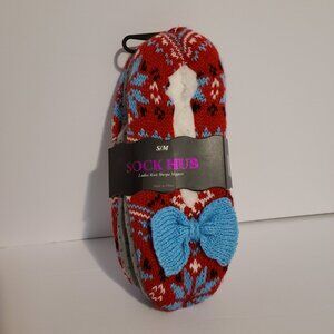 SOCK HUB LADIES COZY WARM KNIT SHERPA SLIPPERS SMALL/MEDIUM